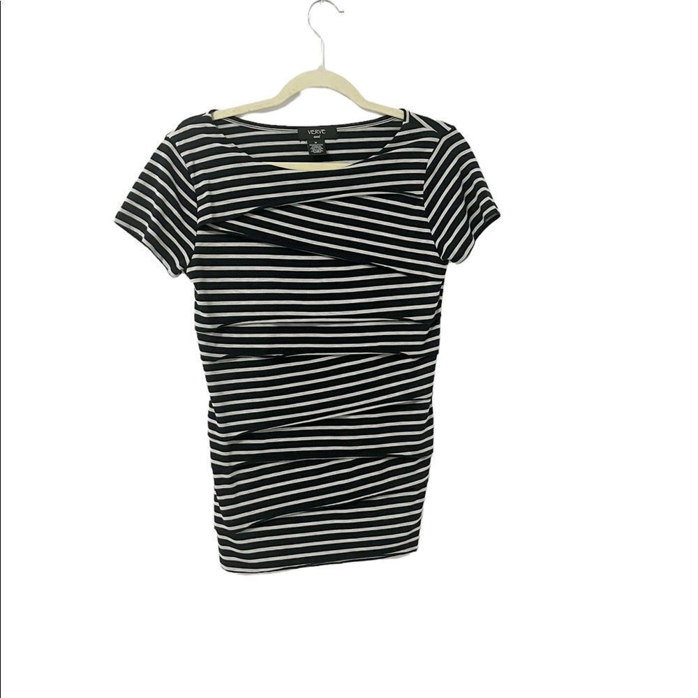 Verve Ami Black and White Striped Short Sleeve Top